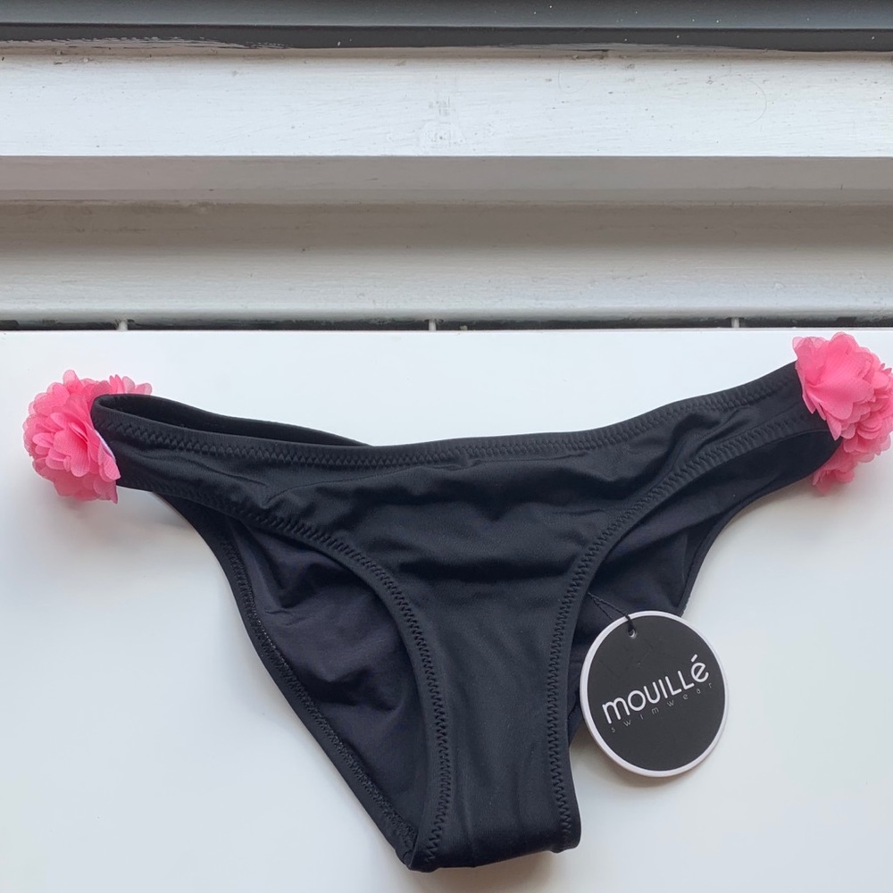 Bikini bottom with pink floral appliqué NWT